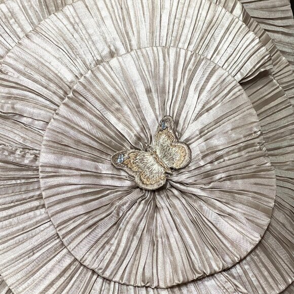 Lenox Bedding Collection Pillow Taupe Lilly Pleated Flower Butterfly 18" Square - Picture 2 of 7